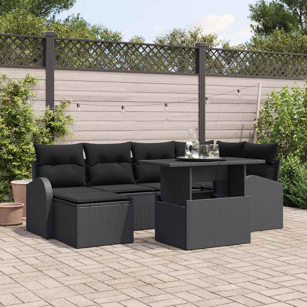 Havesofa Sæt 7 stk. Sort polyrattan