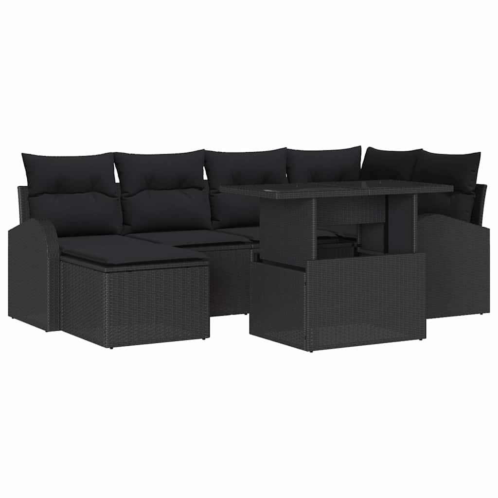 Havesofa Sæt 7 stk. Sort polyrattan