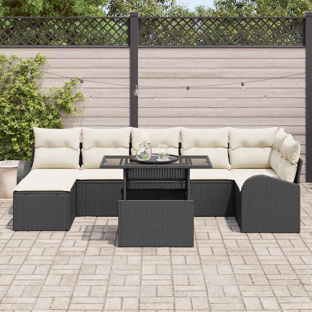 Havesofa Sæt 8 stk. Sort og Cream polyrattan