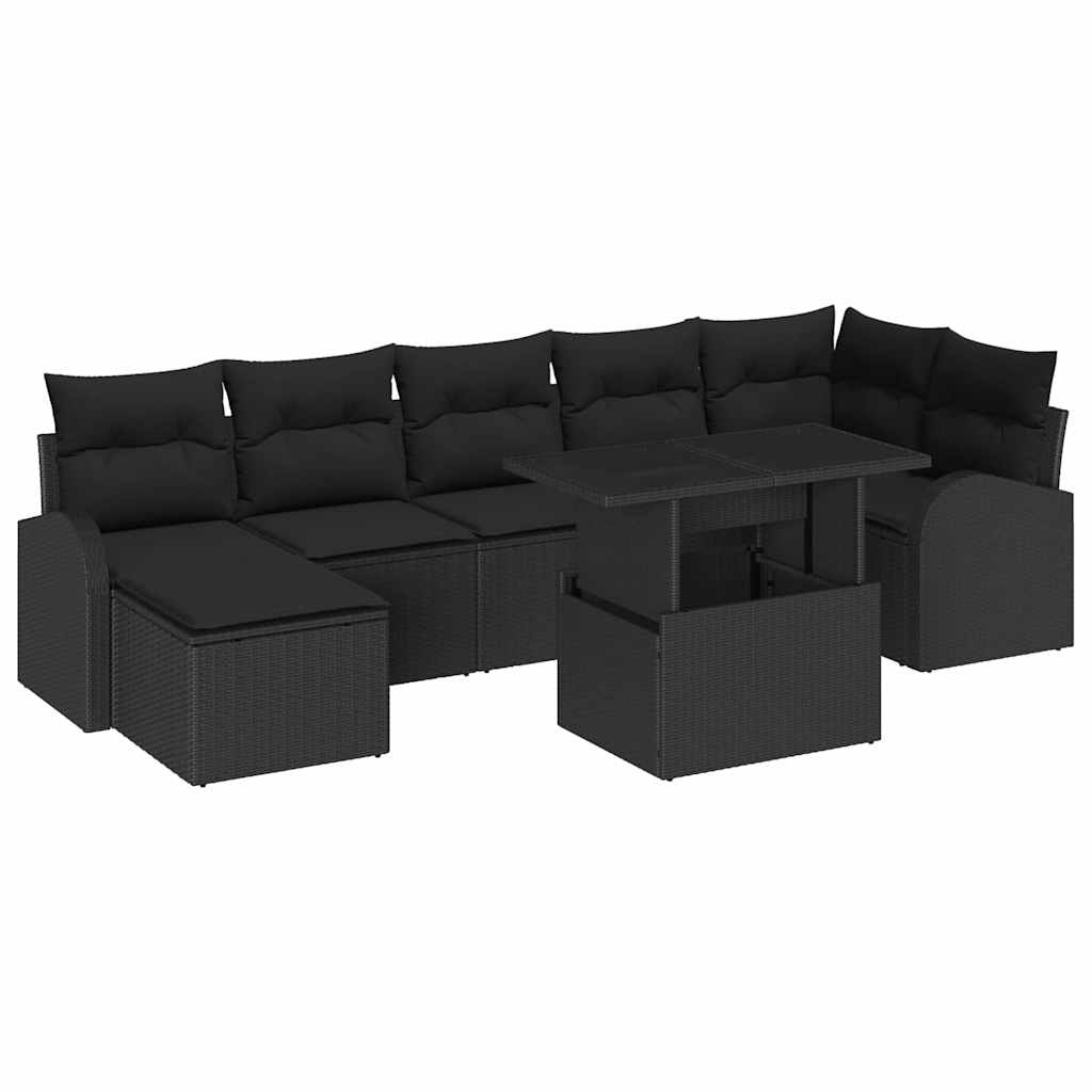 Havesofa Sæt 8 stk. Sort polyrattan