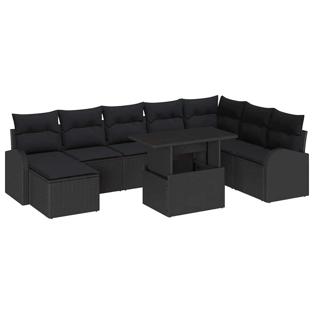 Havesofa Sæt 9 stk. Sort polyrattan