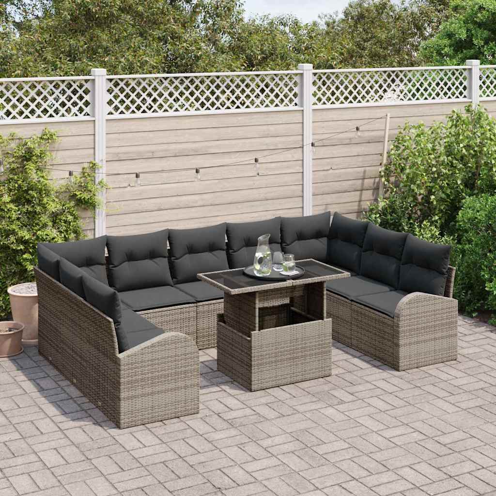 Havesofa Sæt 10 stk. Grå polyrattan