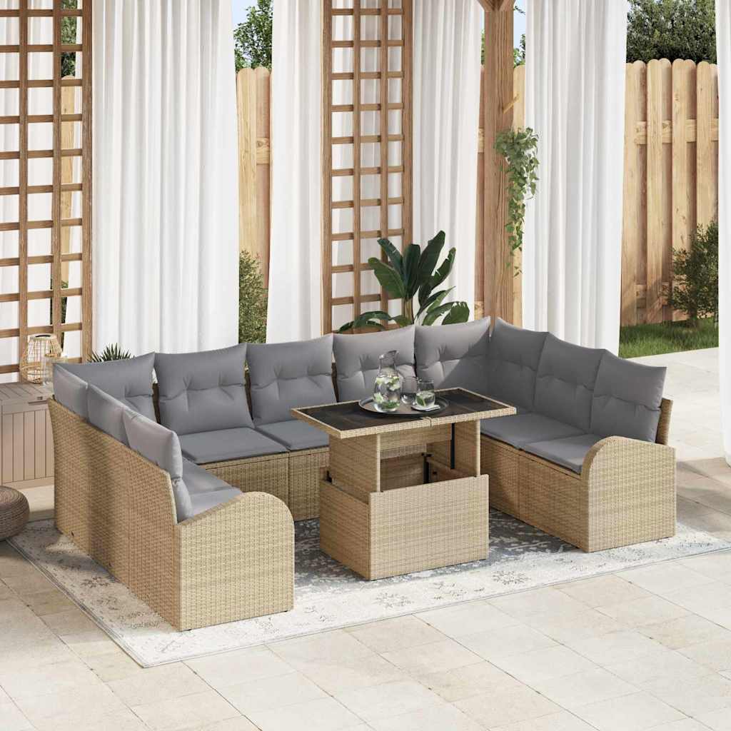 Havesofa Sæt 10 stk. Beige og lys grå polyrattan