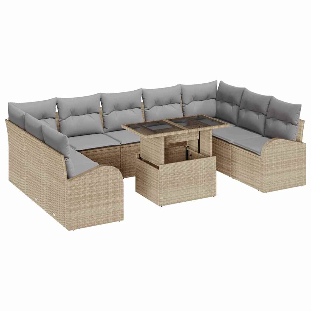 Havesofa Sæt 10 stk. Beige og lys grå polyrattan