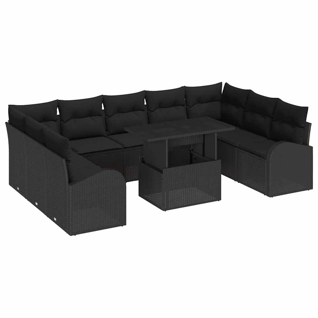 Havesofa Sæt 10 stk. Sort polyrattan