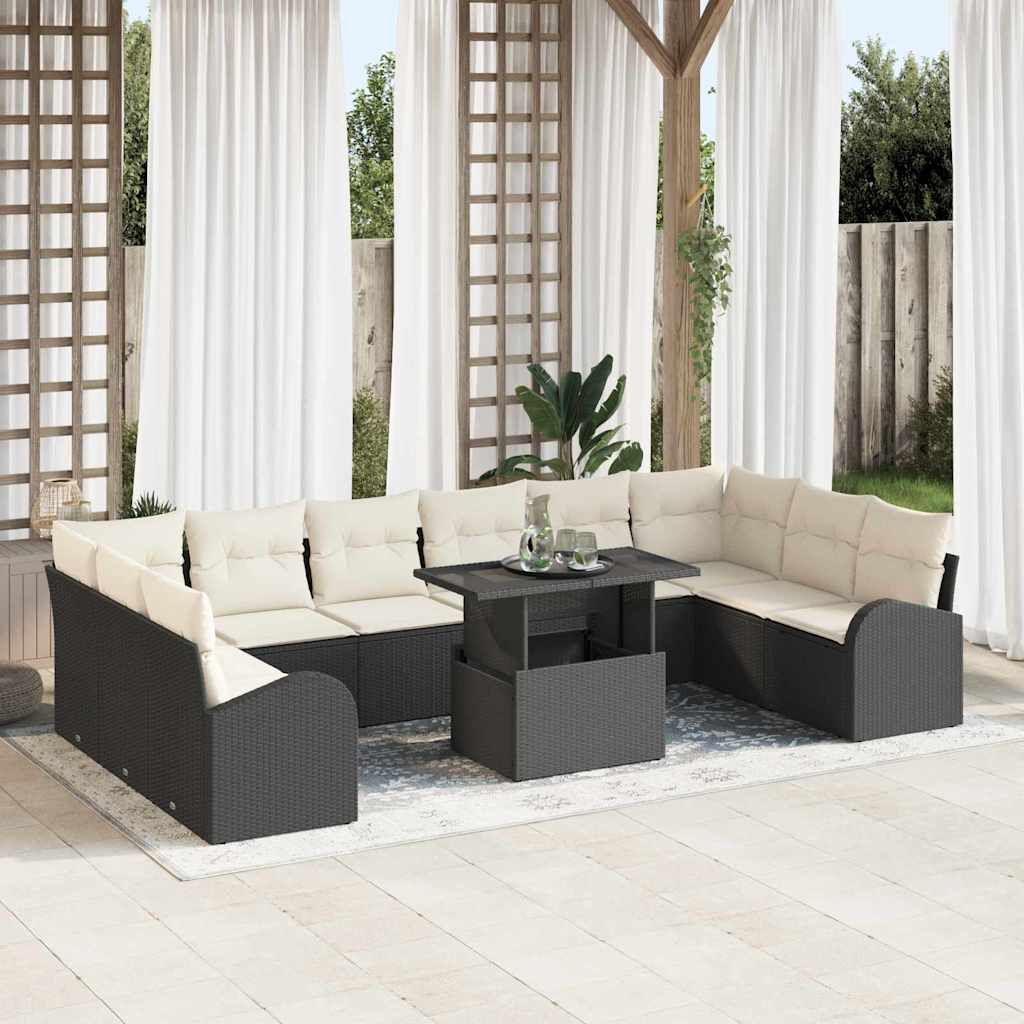 Havesofa Sæt 11 stk. Sort og Cream polyrattan