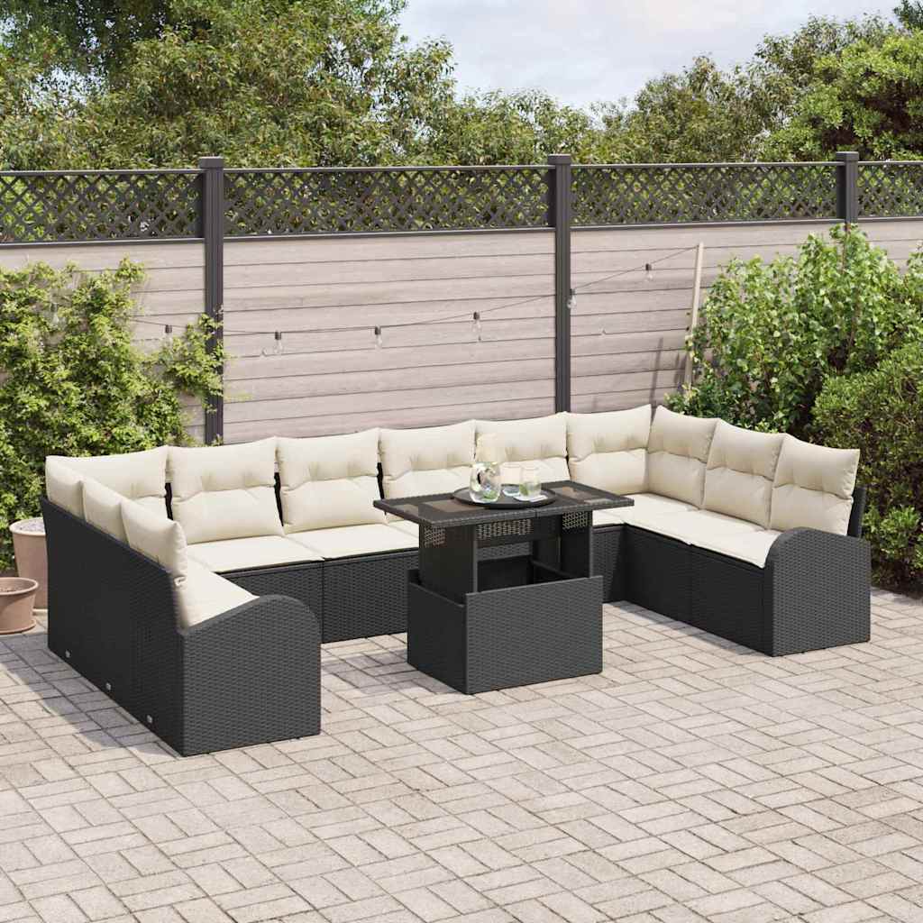 Havesofa Sæt 11 stk. Sort og Cream polyrattan