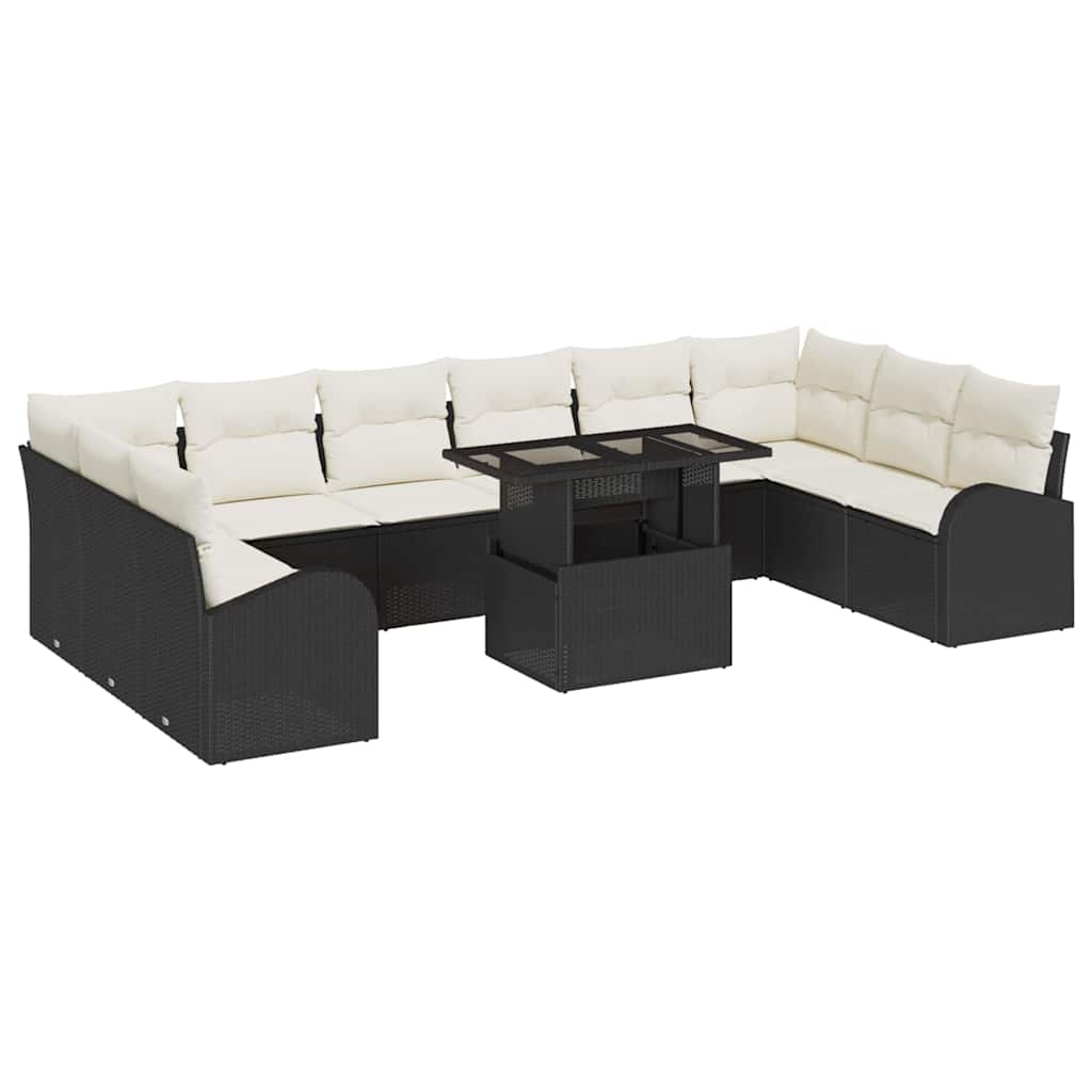 Havesofa Sæt 11 stk. Sort og Cream polyrattan