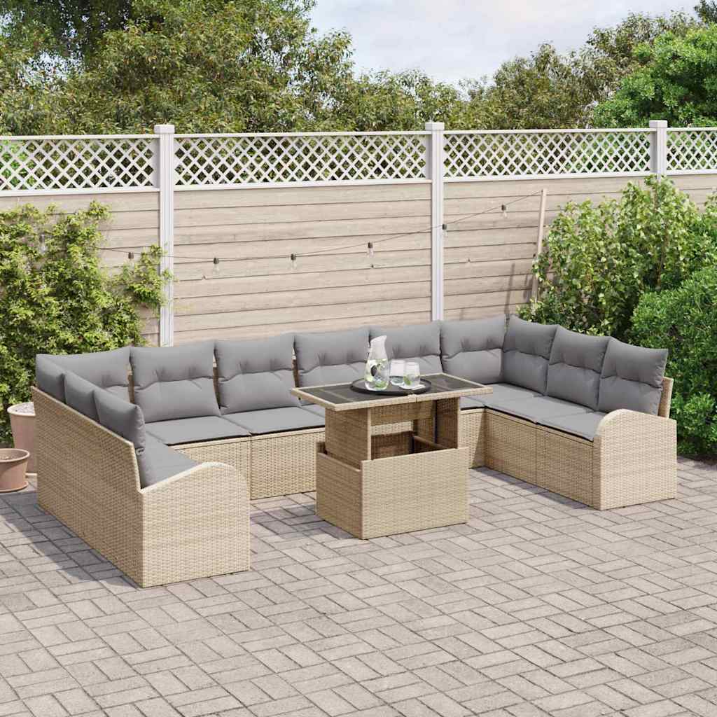 Havesofa Sæt 11 stk. Beige og lys grå polyrattan