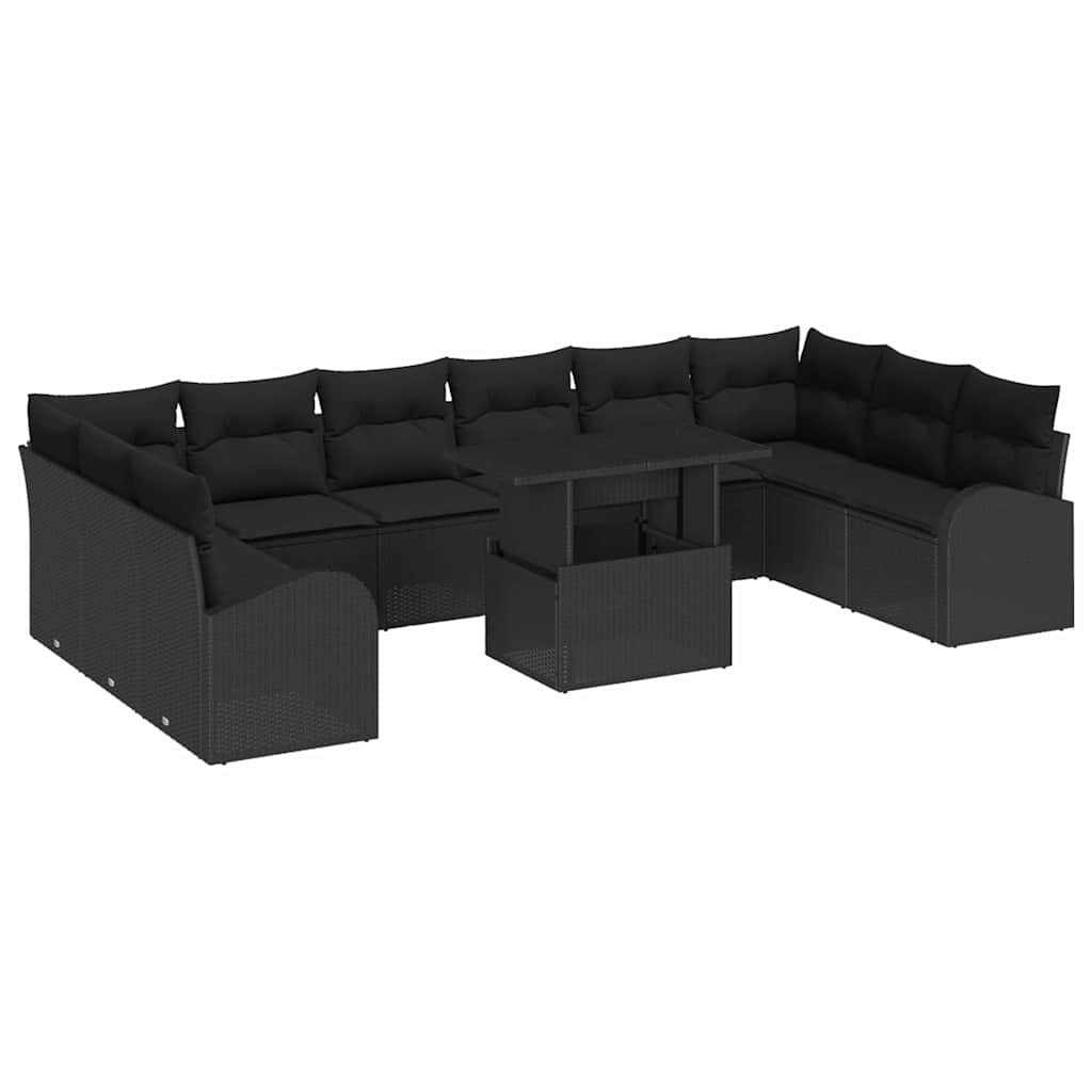 Havesofa Sæt 11 stk. Sort polyrattan