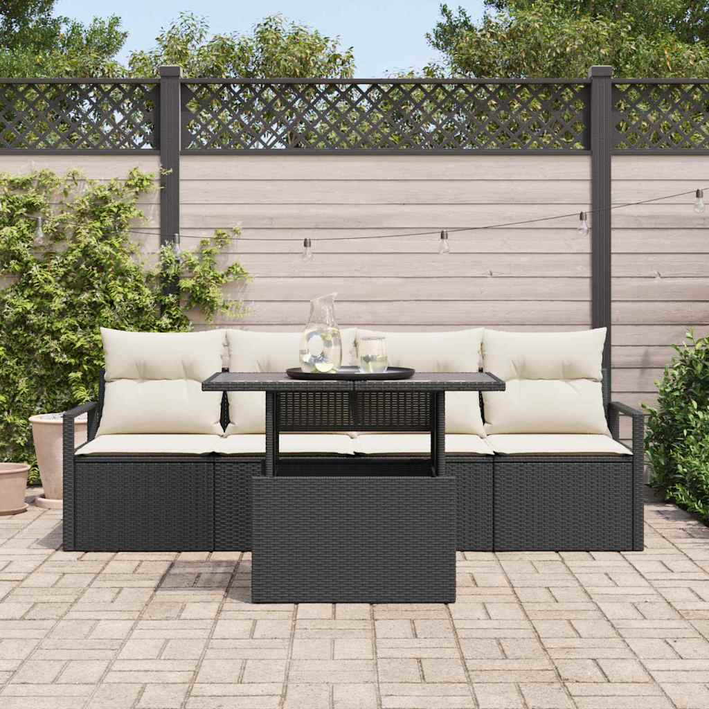 Havesofa Sæt 5 stk. 4-Antal sæder Sort og Cream polyrattan