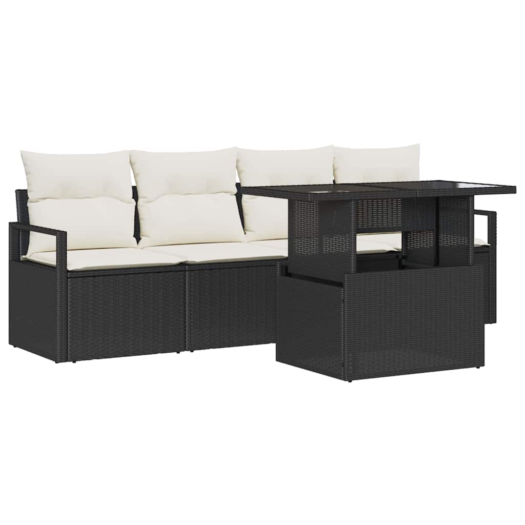 Havesofa Sæt 5 stk. 4-Antal sæder Sort og Cream polyrattan
