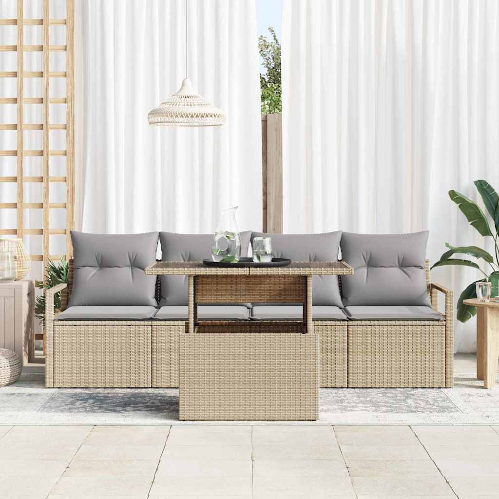 Havesofa Sæt 5 stk. 4-Antal sæder Beige polyrattan