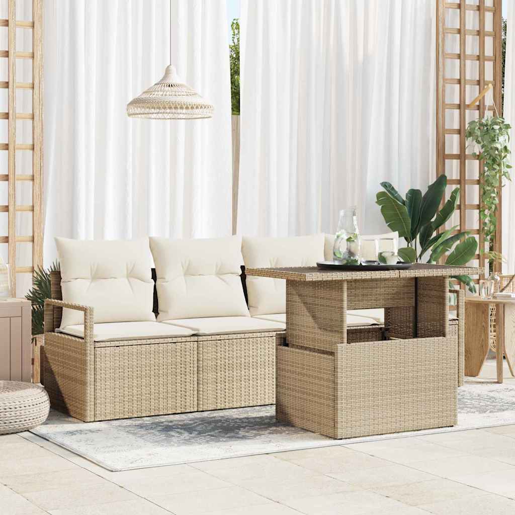 Havesofa Sæt 5 stk. 4-Antal sæder Beige og creme polyrattan