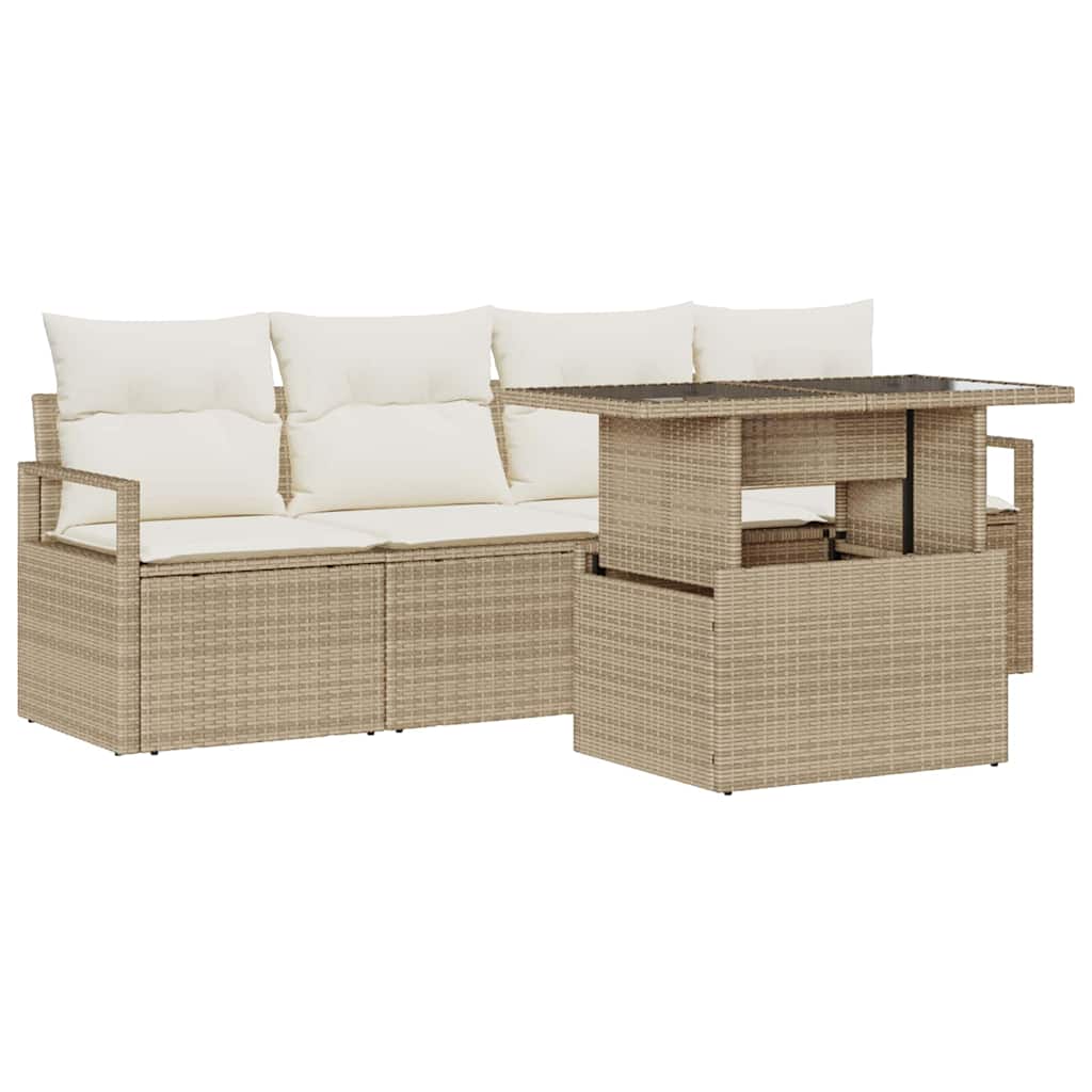 Havesofa Sæt 5 stk. 4-Antal sæder Beige og creme polyrattan
