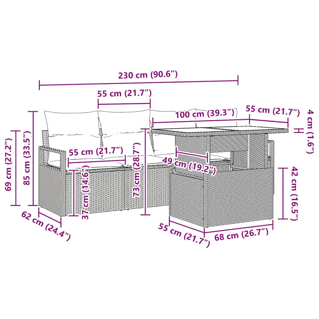 Havesofa Sæt 5 stk. 4-Antal sæder Beige og creme polyrattan