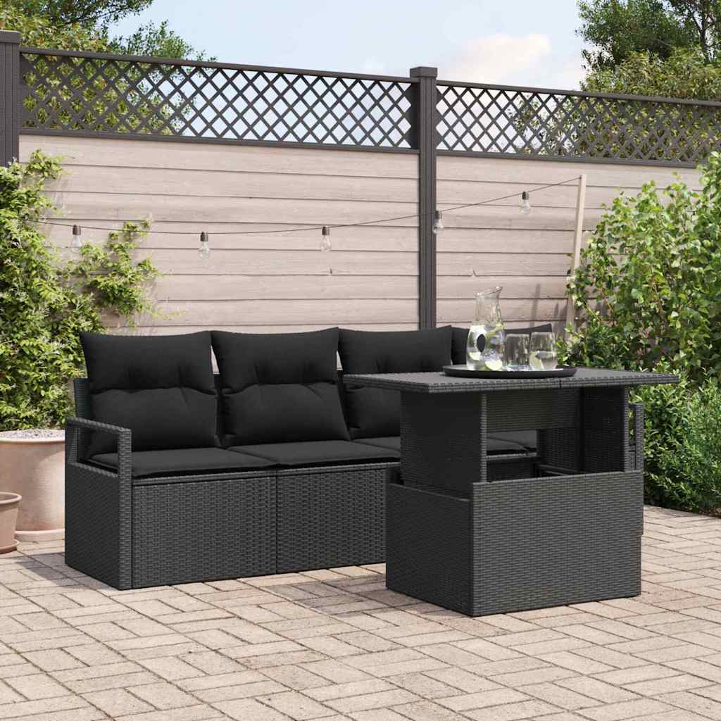 Havesofa Sæt 5 stk. 4-Antal sæder Sort polyrattan