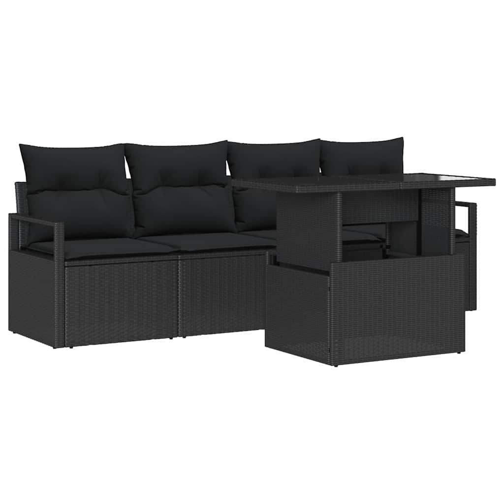 Havesofa Sæt 5 stk. 4-Antal sæder Sort polyrattan