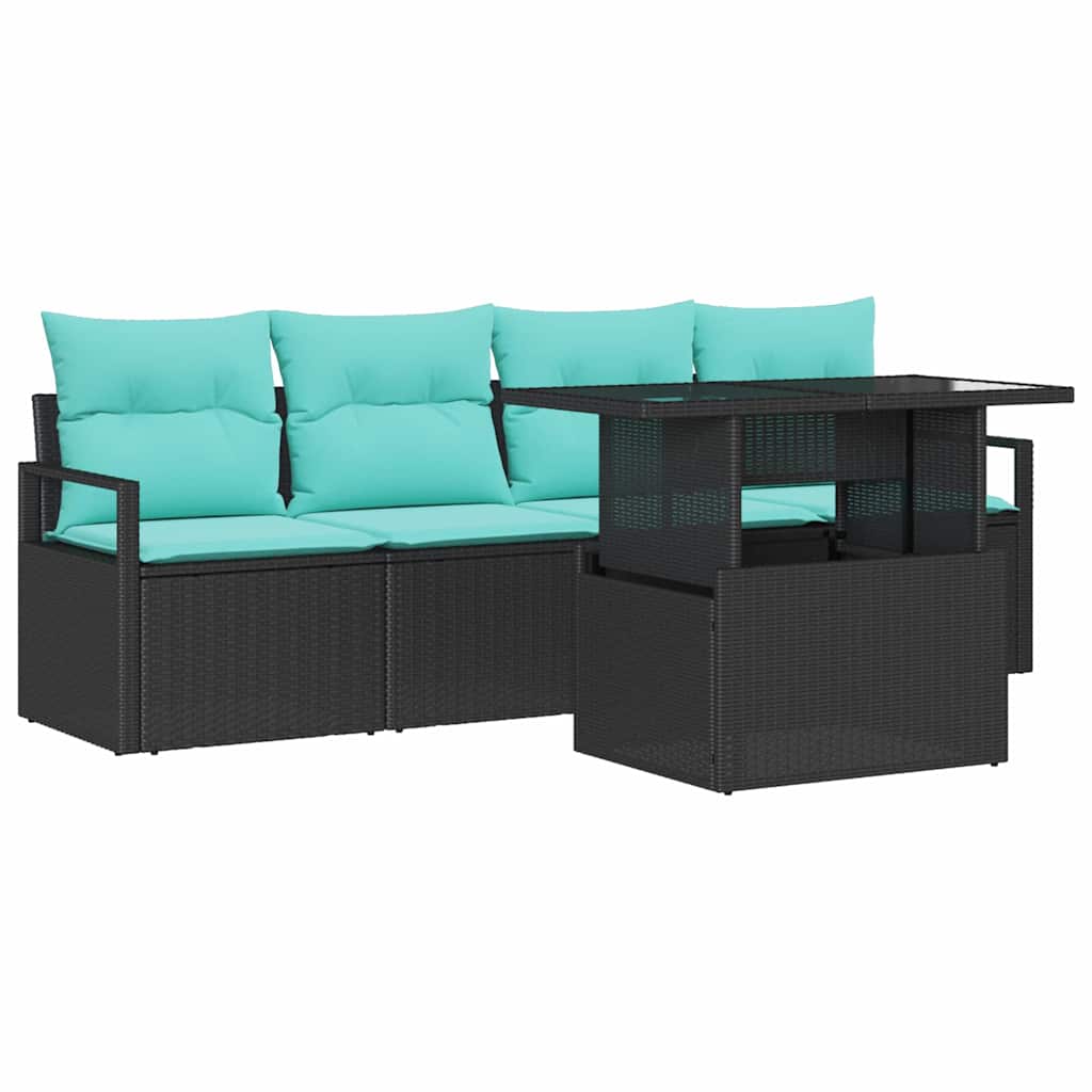 Havesofa Sæt 5 stk. 4-Antal sæder Sort polyrattan