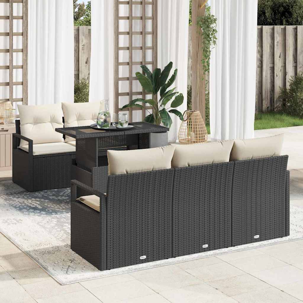 Havesofa Sæt 6 stk. 5-Antal sæder Sort polyrattan