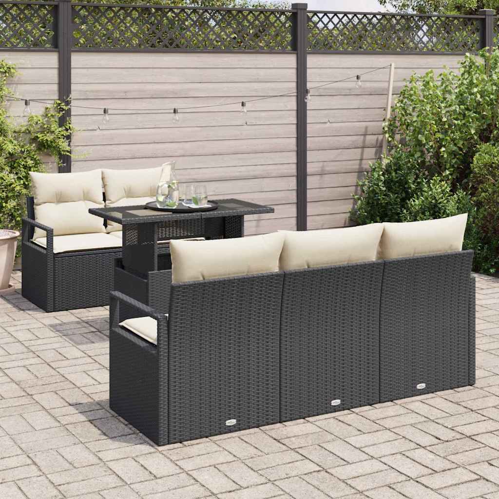 Havesofa Sæt 6 stk. 5-Antal sæder Sort polyrattan