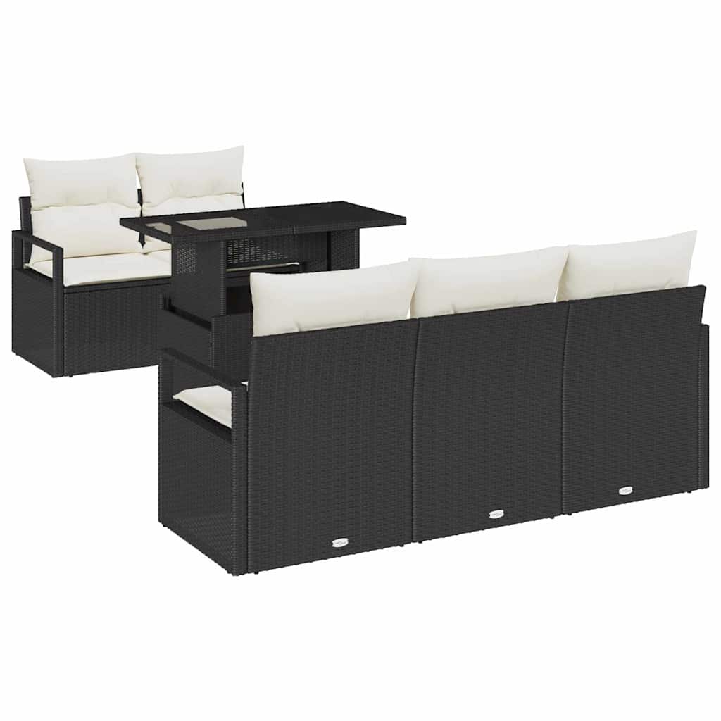 Havesofa Sæt 6 stk. 5-Antal sæder Sort polyrattan