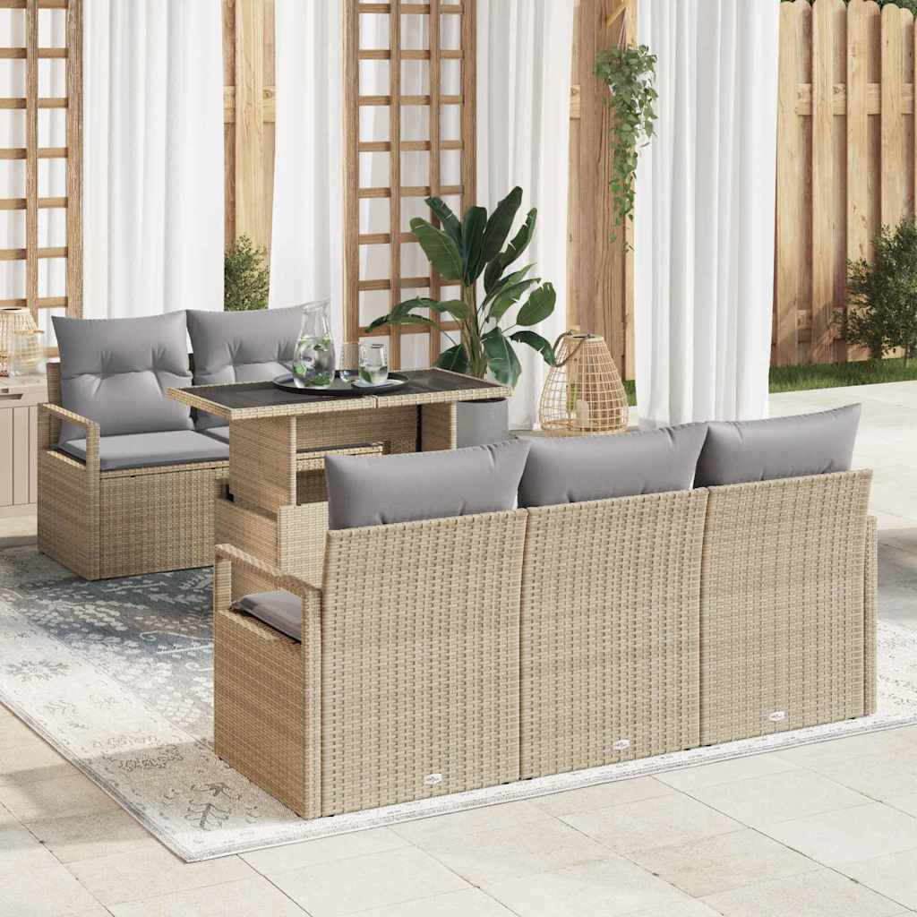 Havesofa Sæt 6 stk. 5-Antal sæder Beige og lys grå polyrattan