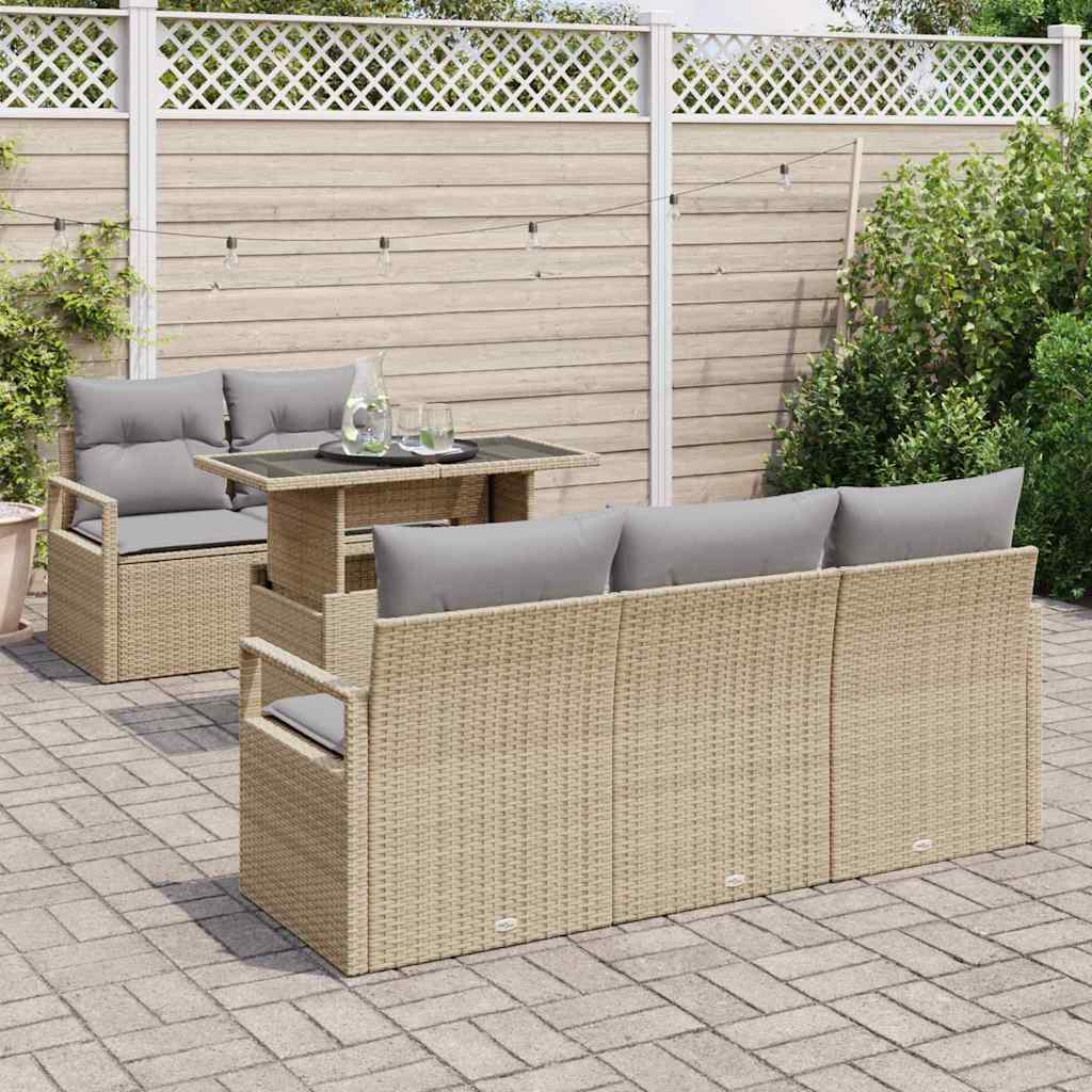 Havesofa Sæt 6 stk. 5-Antal sæder Beige og lys grå polyrattan