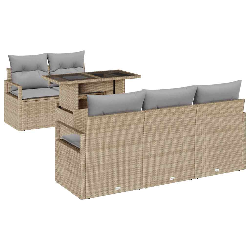 Havesofa Sæt 6 stk. 5-Antal sæder Beige og lys grå polyrattan