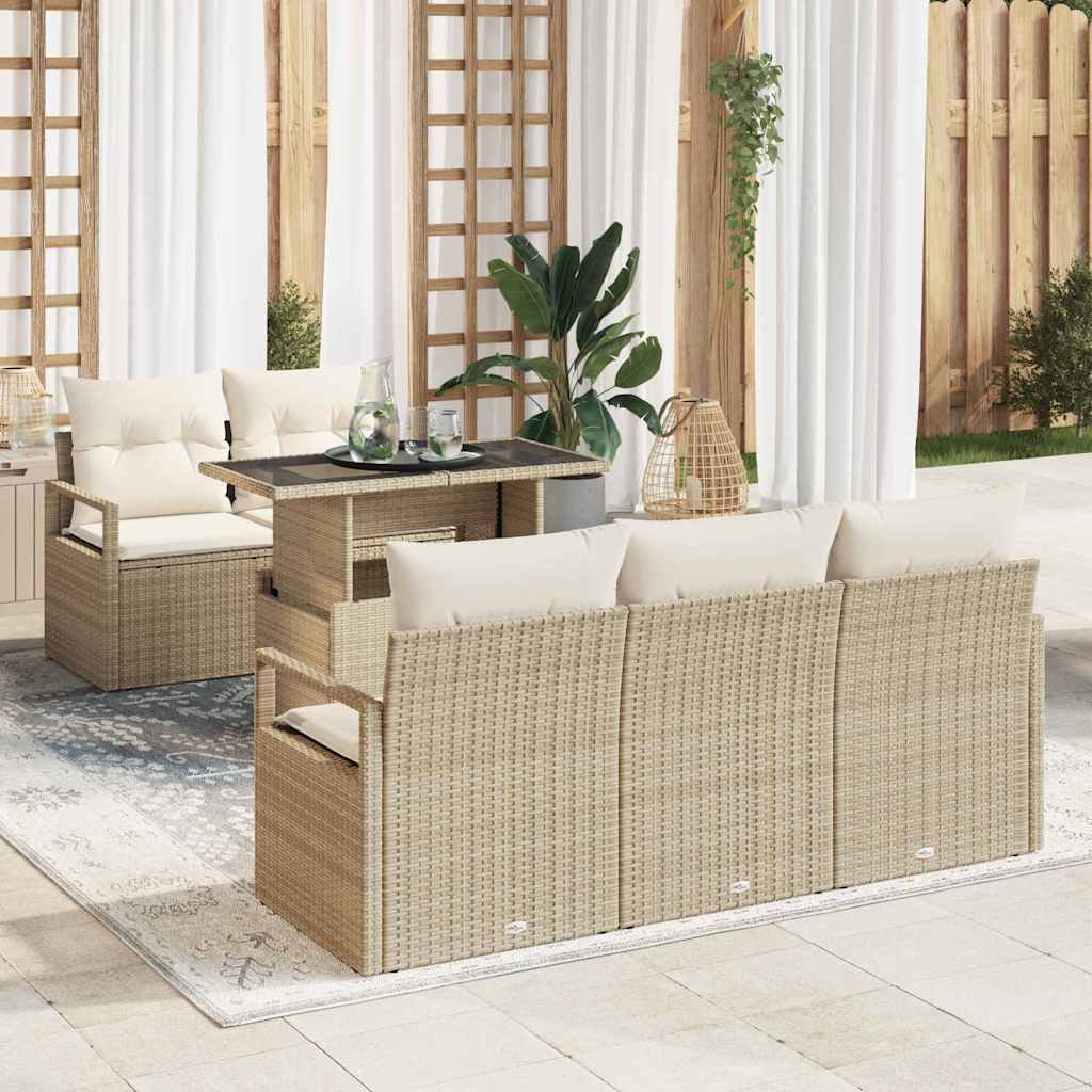 Havesofa Sæt 6 stk. 5-Antal sæder Beige og creme polyrattan