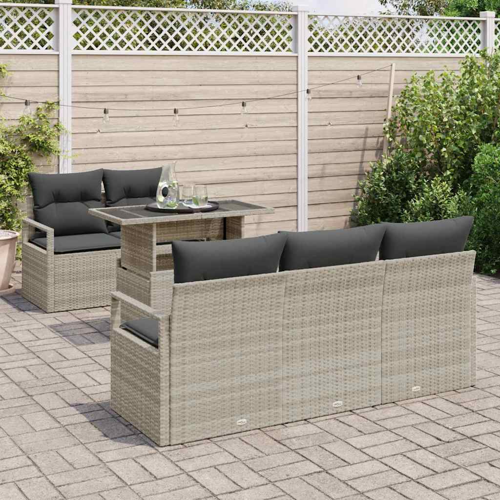Havesofa Sæt 6 stk. 5-Antal sæder Lysegrå polyrattan