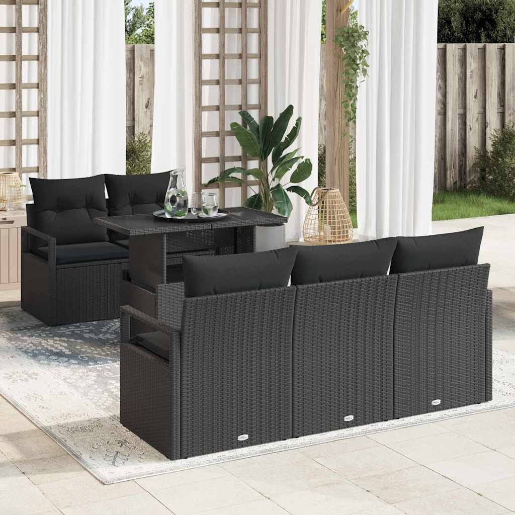 Havesofa Sæt 6 stk. 5-Antal sæder Sort polyrattan