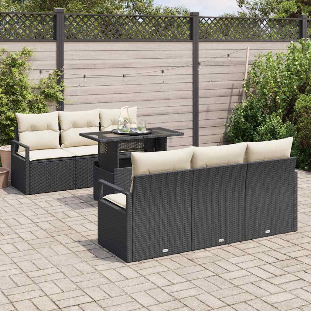 Havesofa Sæt 7 stk. 6-Antal sæder Sort og Cream polyrattan