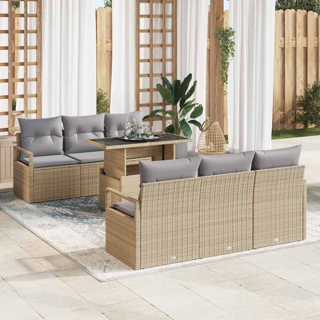 Havesofa Sæt 7 stk. 6-Antal sæder Beige og lys grå polyrattan