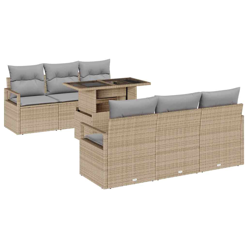 Havesofa Sæt 7 stk. 6-Antal sæder Beige og lys grå polyrattan