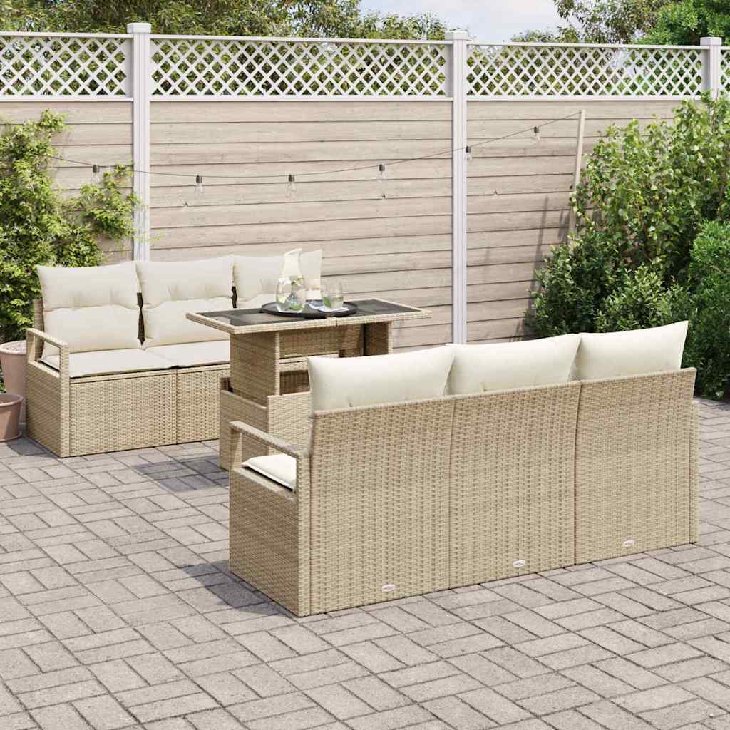 Havesofa Sæt 7 stk. 6-Antal sæder Beige polyrattan