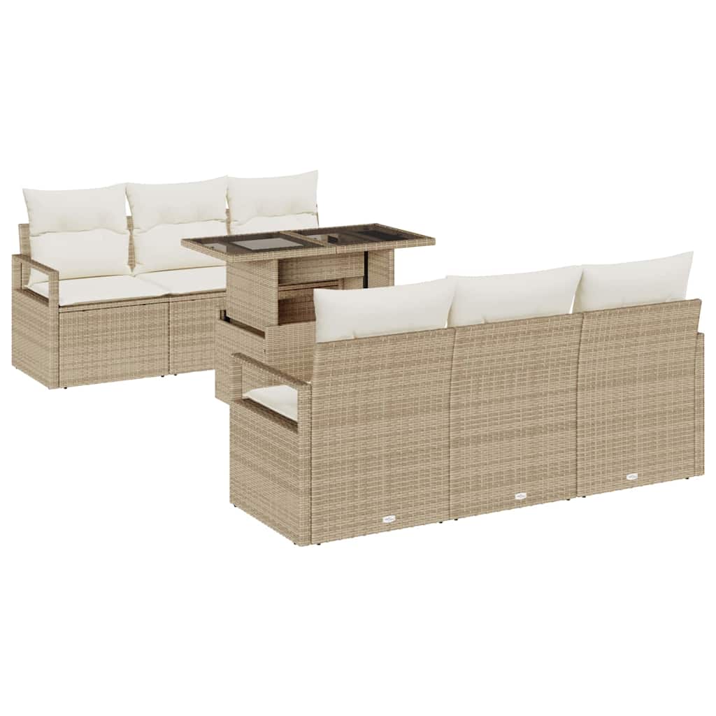 Havesofa Sæt 7 stk. 6-Antal sæder Beige polyrattan