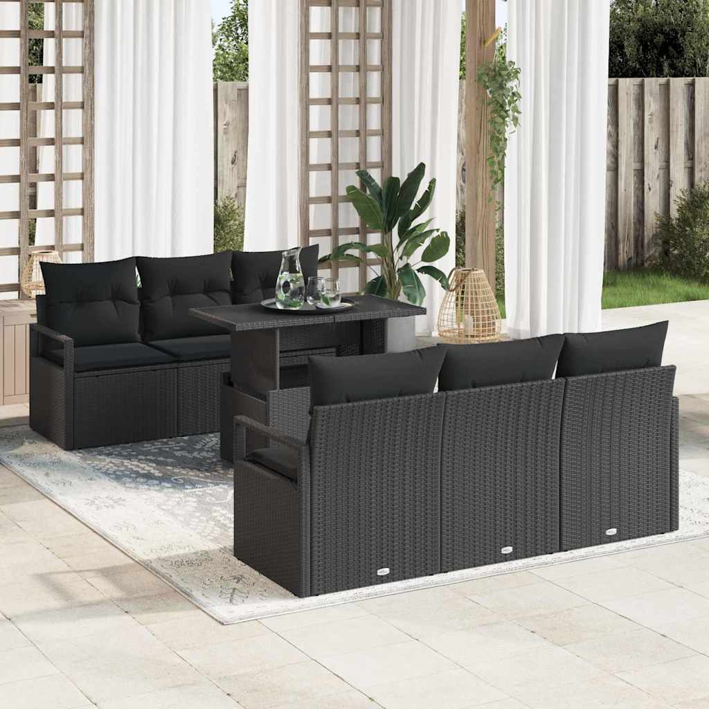 Havesofa Sæt 7 stk. 6-Antal sæder Sort polyrattan