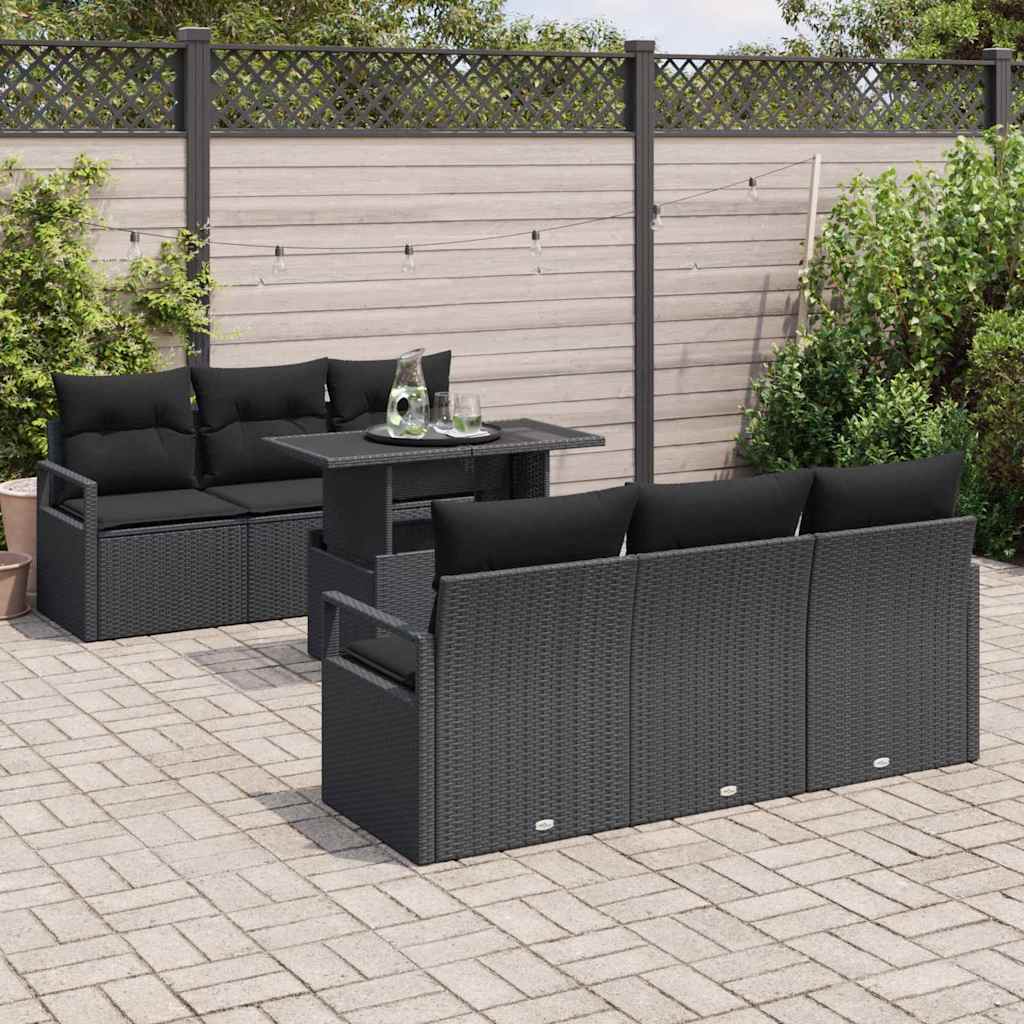 Havesofa Sæt 7 stk. 6-Antal sæder Sort polyrattan