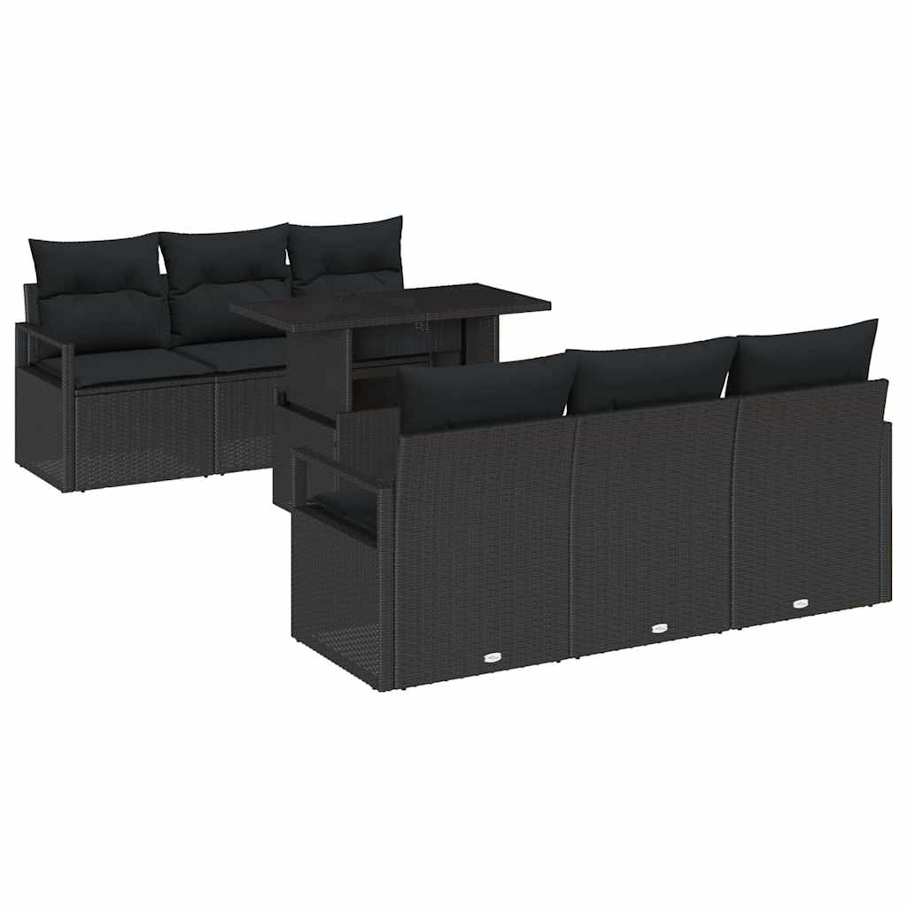 Havesofa Sæt 7 stk. 6-Antal sæder Sort polyrattan