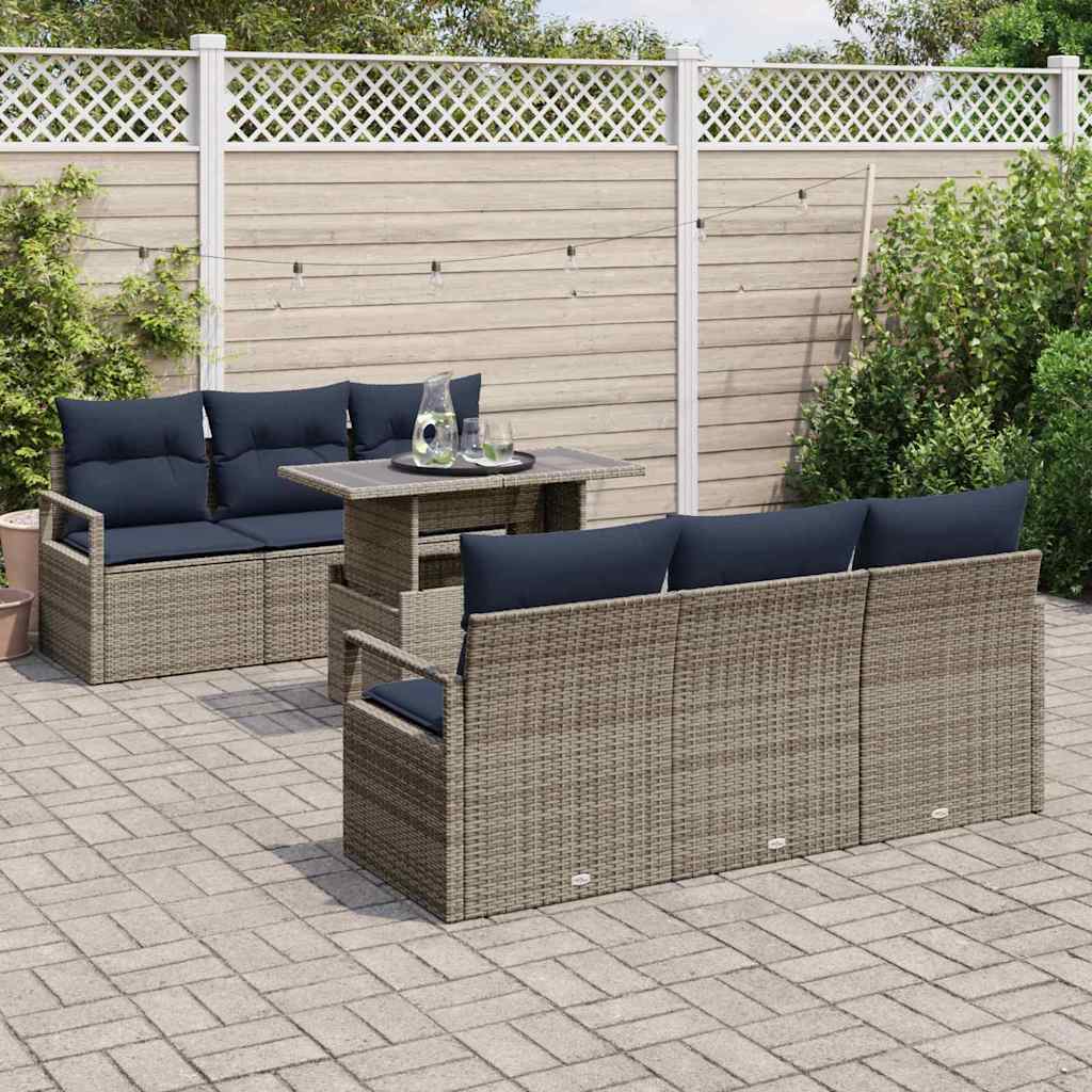 Havesofa Sæt 7 stk. 6-Antal sæder Grå polyrattan