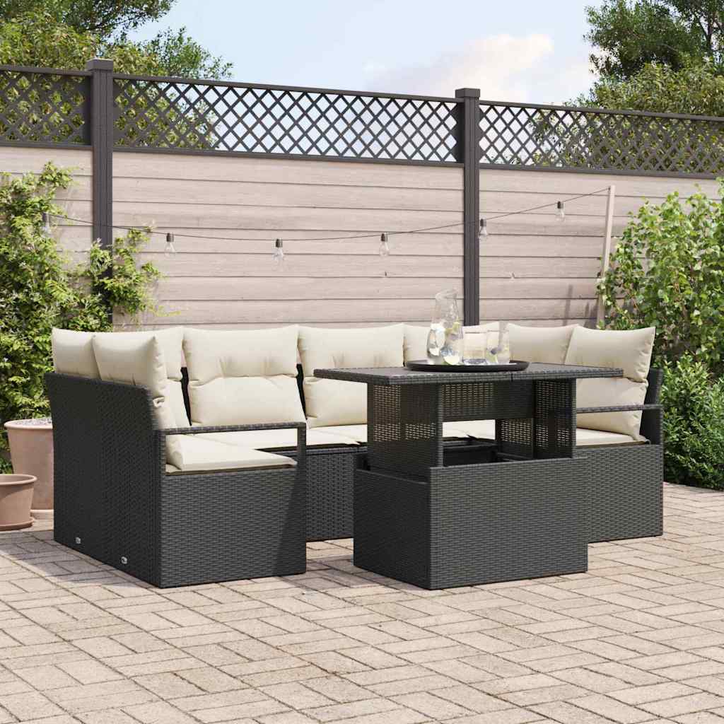 Havesofa Sæt 7 stk. 6-Antal sæder Sort polyrattan