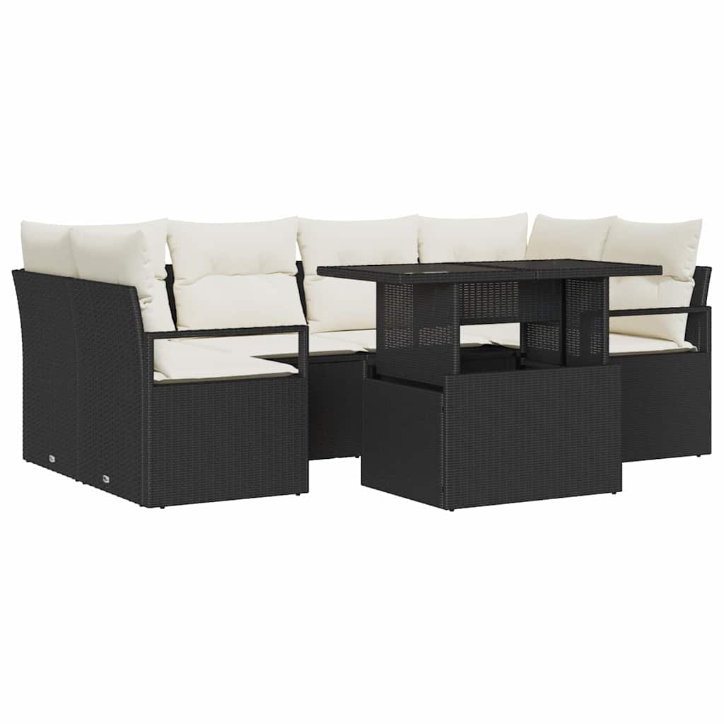Havesofa Sæt 7 stk. 6-Antal sæder Sort polyrattan