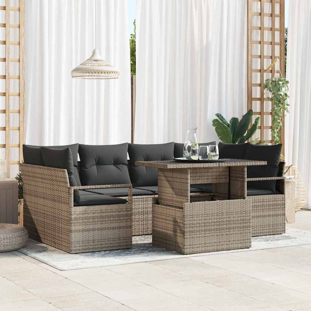 Havesofa Sæt 7 stk. 6-Antal sæder Grå polyrattan