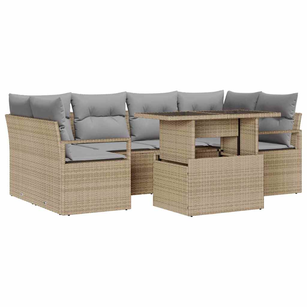 Havesofa Sæt 7 stk. 6-Antal sæder Beige polyrattan