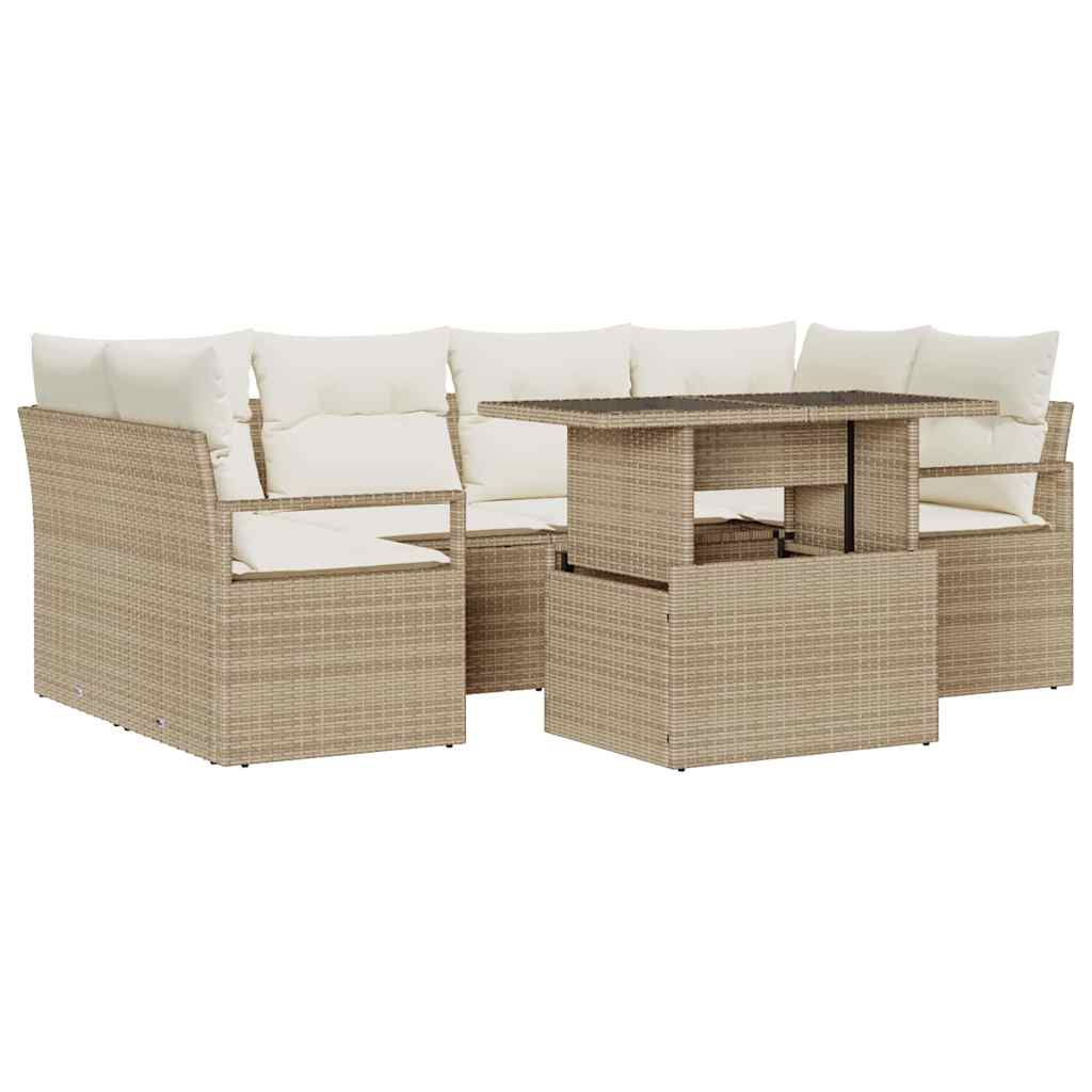 Havesofa Sæt 7 stk. 6-Antal sæder Beige polyrattan