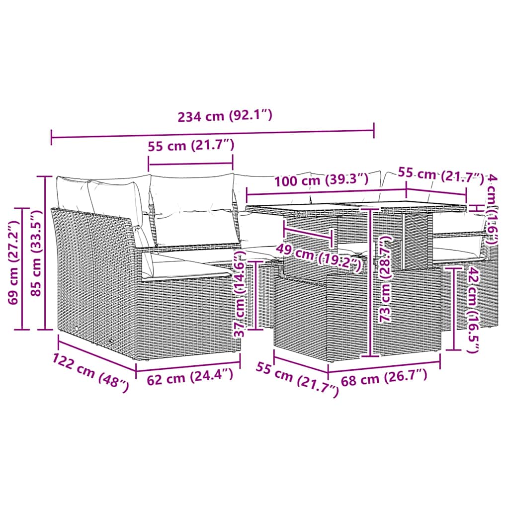 Havesofa Sæt 7 stk. 6-Antal sæder Beige polyrattan