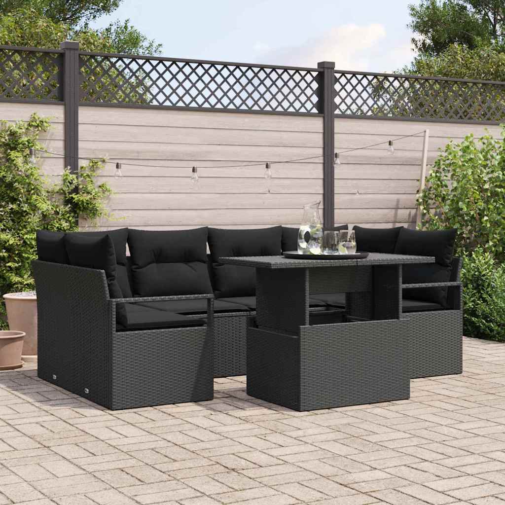 Havesofa Sæt 7 stk. 6-Antal sæder Sort polyrattan