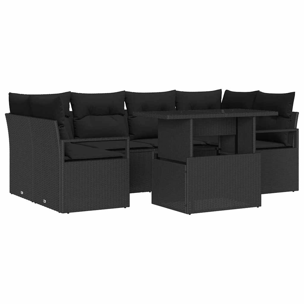 Havesofa Sæt 7 stk. 6-Antal sæder Sort polyrattan