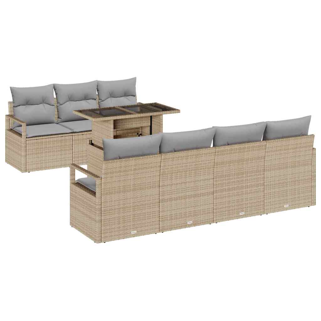 Havesofa Sæt 8 stk. 7-Antal sæder Beige og lys grå polyrattan